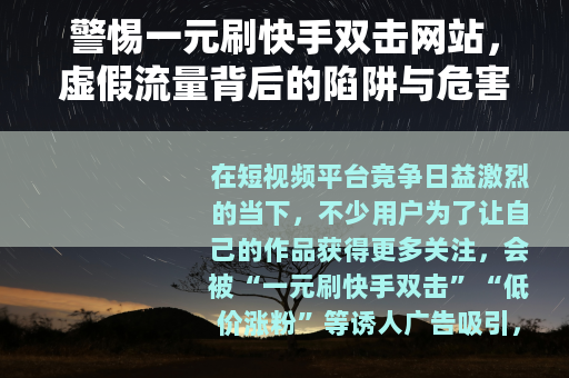 警惕一元刷快手双击网站，虚假流量背后的陷阱与危害