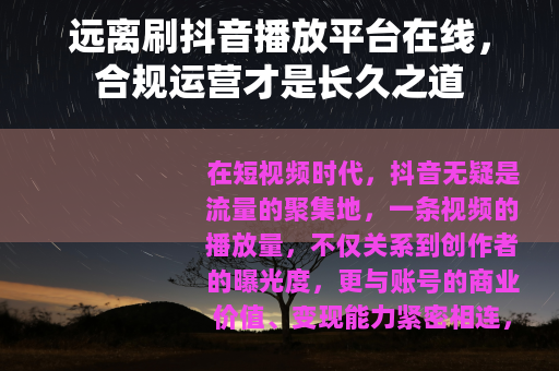 远离刷抖音播放平台在线，合规运营才是长久之道