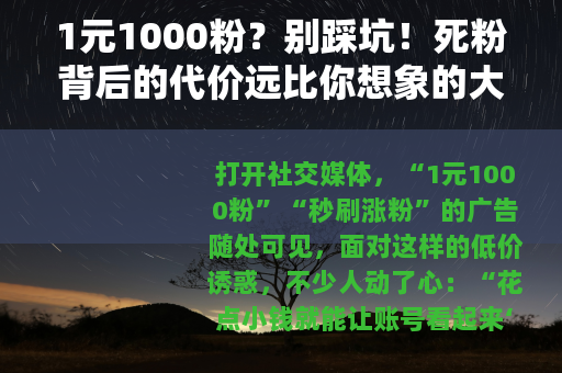 1元1000粉？别踩坑！死粉背后的代价远比你想象的大