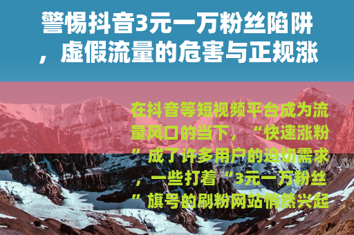 警惕抖音3元一万粉丝陷阱，虚假流量的危害与正规涨粉之道