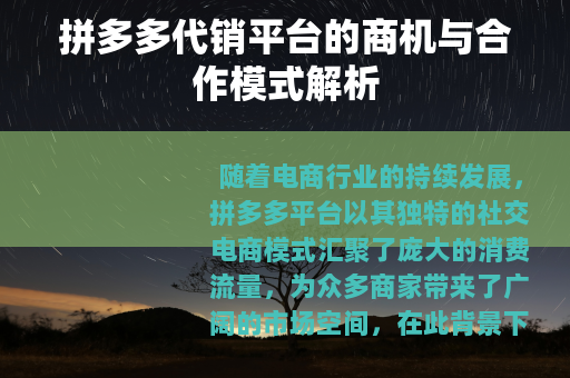 拼多多代销平台的商机与合作模式解析