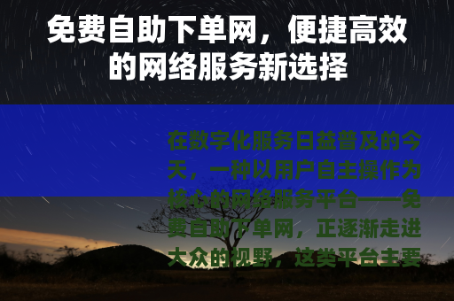 免费自助下单网，便捷高效的网络服务新选择