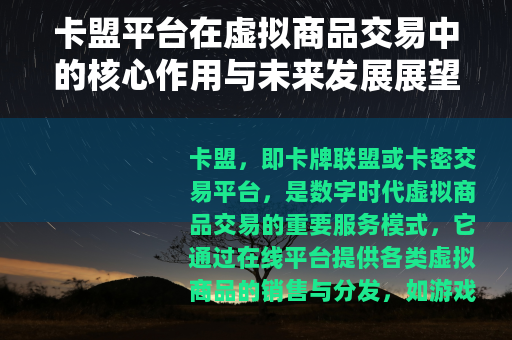 卡盟平台在虚拟商品交易中的核心作用与未来发展展望