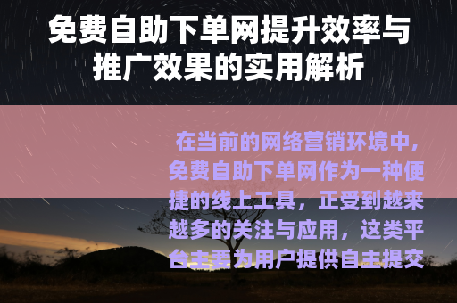 免费自助下单网提升效率与推广效果的实用解析