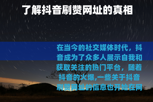 了解抖音刷赞网址的真相