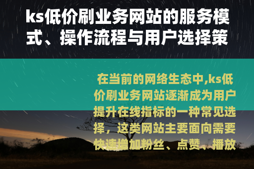ks低价刷业务网站的服务模式、操作流程与用户选择策略