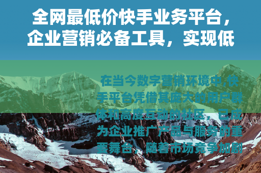 全网最低价快手业务平台，企业营销必备工具，实现低成本高回报推广
