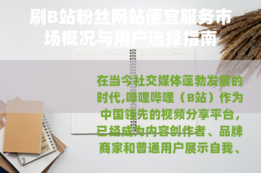 刷B站粉丝网站便宜服务市场概况与用户选择指南