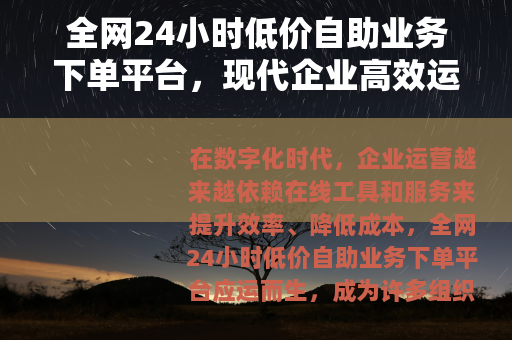 全网24小时低价自助业务下单平台，现代企业高效运营的得力助手