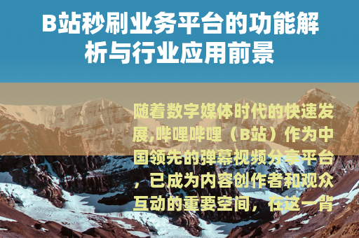 B站秒刷业务平台的功能解析与行业应用前景