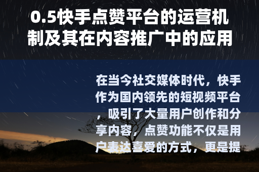0.5快手点赞平台的运营机制及其在内容推广中的应用价值