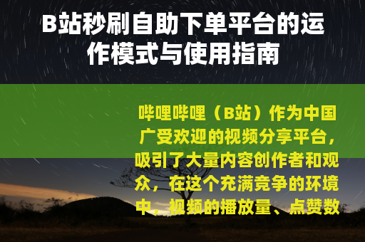 B站秒刷自助下单平台的运作模式与使用指南