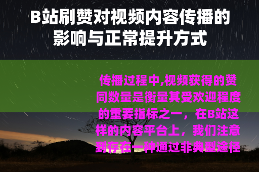 B站刷赞对视频内容传播的影响与正常提升方式