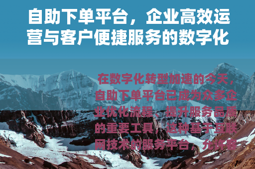 自助下单平台，企业高效运营与客户便捷服务的数字化桥梁