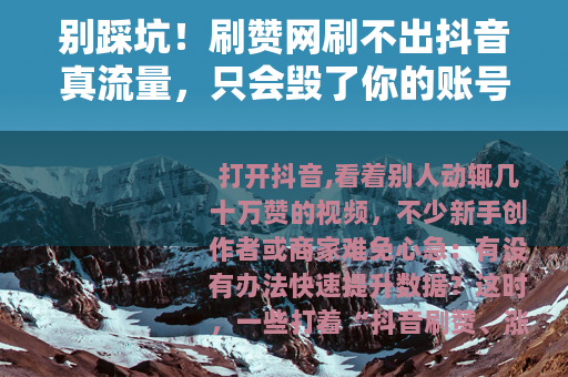 别踩坑！刷赞网刷不出抖音真流量，只会毁了你的账号