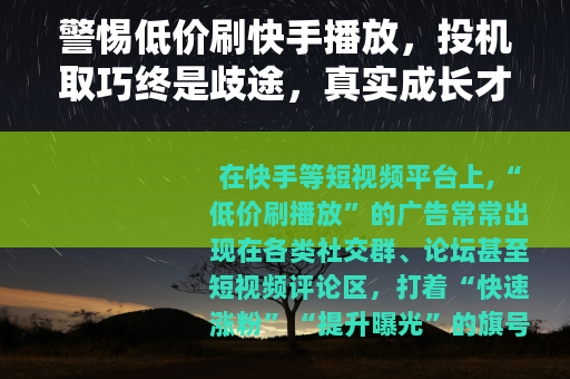 警惕低价刷快手播放，投机取巧终是歧途，真实成长才是王道
