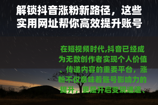 解锁抖音涨粉新路径，这些实用网址帮你高效提升账号影响力