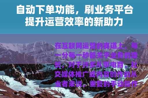 自动下单功能，刷业务平台提升运营效率的新助力