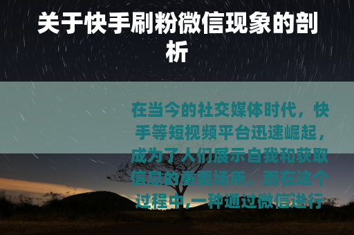 关于快手刷粉微信现象的剖析