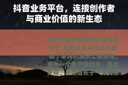 抖音业务平台，连接创作者与商业价值的新生态