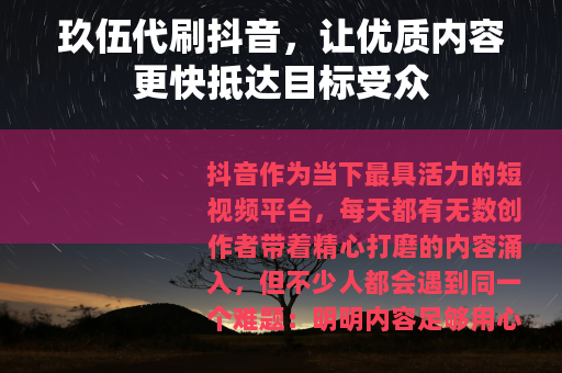 玖伍代刷抖音，让优质内容更快抵达目标受众
