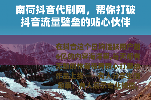 南荷抖音代刷网，帮你打破抖音流量壁垒的贴心伙伴
