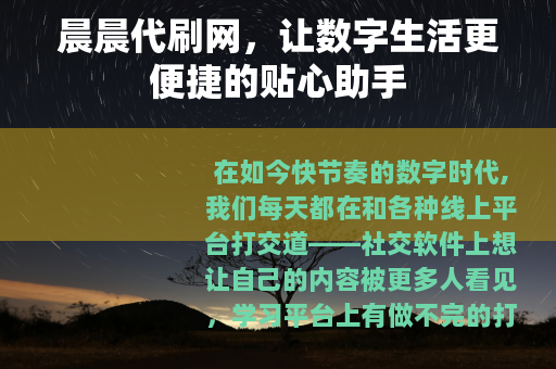 晨晨代刷网，让数字生活更便捷的贴心助手