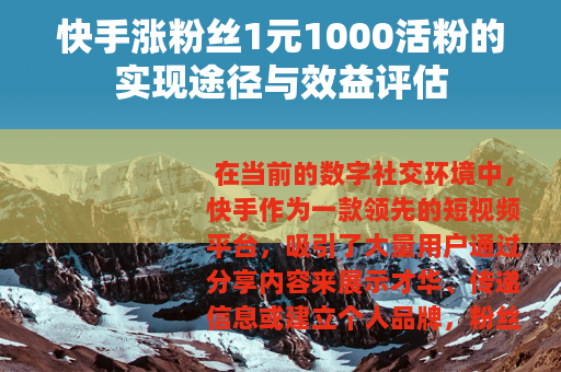 快手涨粉丝1元1000活粉的实现途径与效益评估