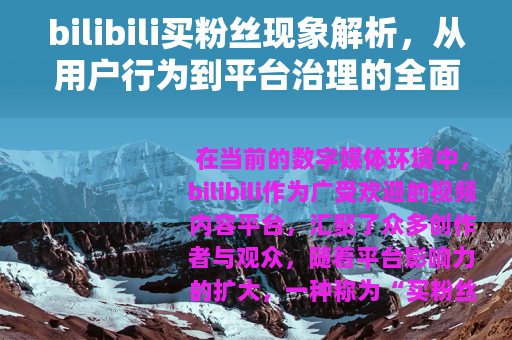 bilibili买粉丝现象解析，从用户行为到平台治理的全面探讨