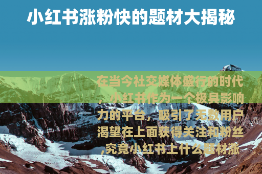 小红书涨粉快的题材大揭秘