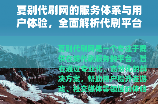 夏别代刷网的服务体系与用户体验，全面解析代刷平台的功能与流程