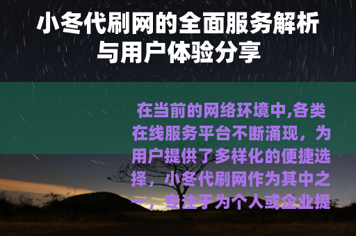 小冬代刷网的全面服务解析与用户体验分享