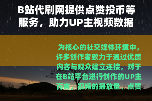 B站代刷网提供点赞投币等服务，助力UP主视频数据提升