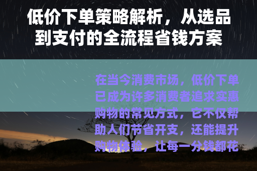 低价下单策略解析，从选品到支付的全流程省钱方案