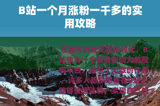 B站一个月涨粉一千多的实用攻略
