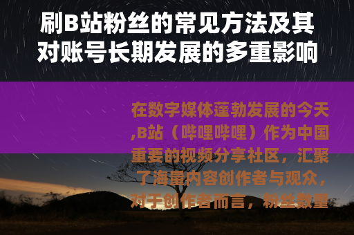 刷B站粉丝的常见方法及其对账号长期发展的多重影响分析