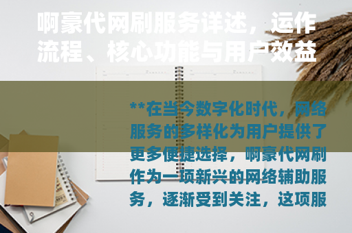 啊豪代网刷服务详述，运作流程、核心功能与用户效益全面分析