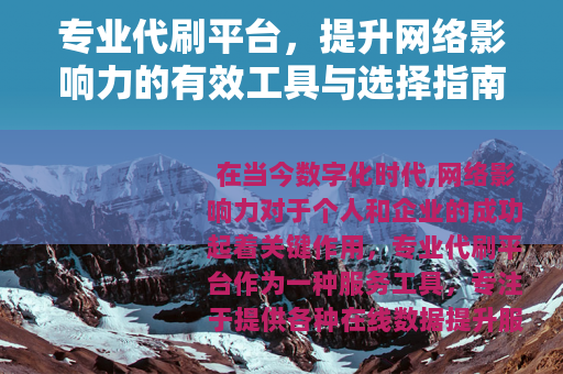 专业代刷平台，提升网络影响力的有效工具与选择指南