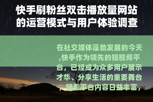 快手刷粉丝双击播放量网站的运营模式与用户体验调查