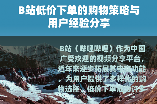 B站低价下单的购物策略与用户经验分享