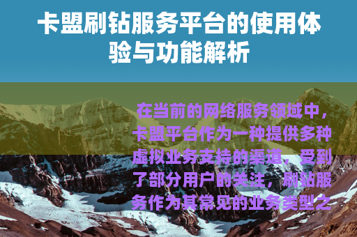 卡盟刷钻服务平台的使用体验与功能解析