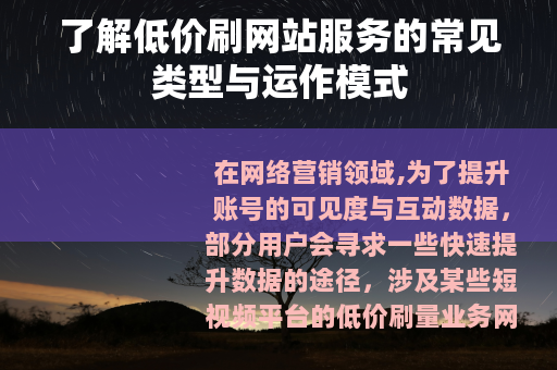 了解低价刷网站服务的常见类型与运作模式