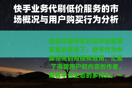 快手业务代刷低价服务的市场概况与用户购买行为分析研究