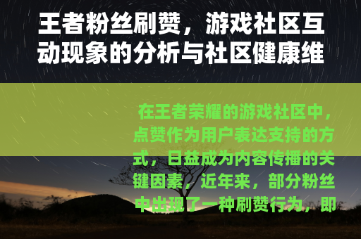 王者粉丝刷赞，游戏社区互动现象的分析与社区健康维护