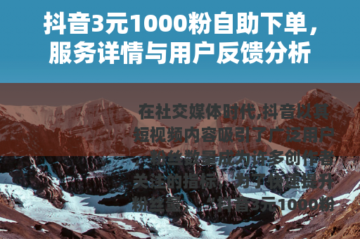 抖音3元1000粉自助下单，服务详情与用户反馈分析
