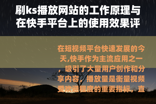 刷ks播放网站的工作原理与在快手平台上的使用效果评估