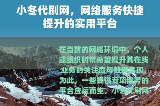 小冬代刷网，网络服务快捷提升的实用平台