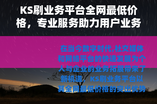 KS刷业务平台全网最低价格，专业服务助力用户业务高效提升与增长