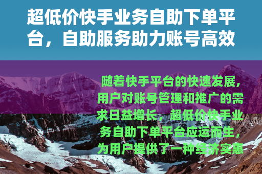 超低价快手业务自助下单平台，自助服务助力账号高效成长