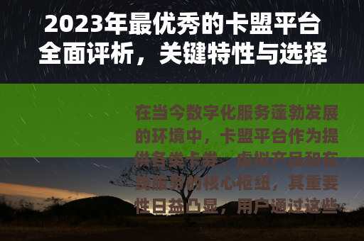 2023年最优秀的卡盟平台全面评析，关键特性与选择建议